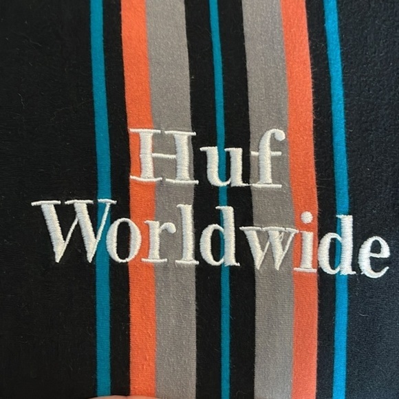 Men's HUF WorldWide Long Sleeve Striped Pullover Shirt Size Large GUC #7707 - Picture 2 of 4